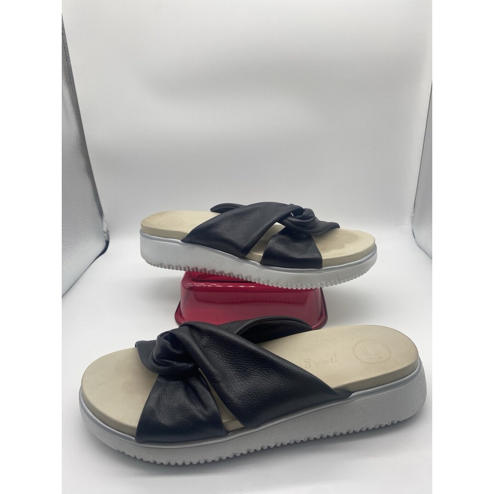 Paul Green Womens TIKI Black Leather Slide Sandals Size 7.5